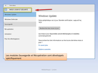 Médiathèque - Lorient
Les modules Sauvegarde et Récupération sont développés
spécifiquement
 