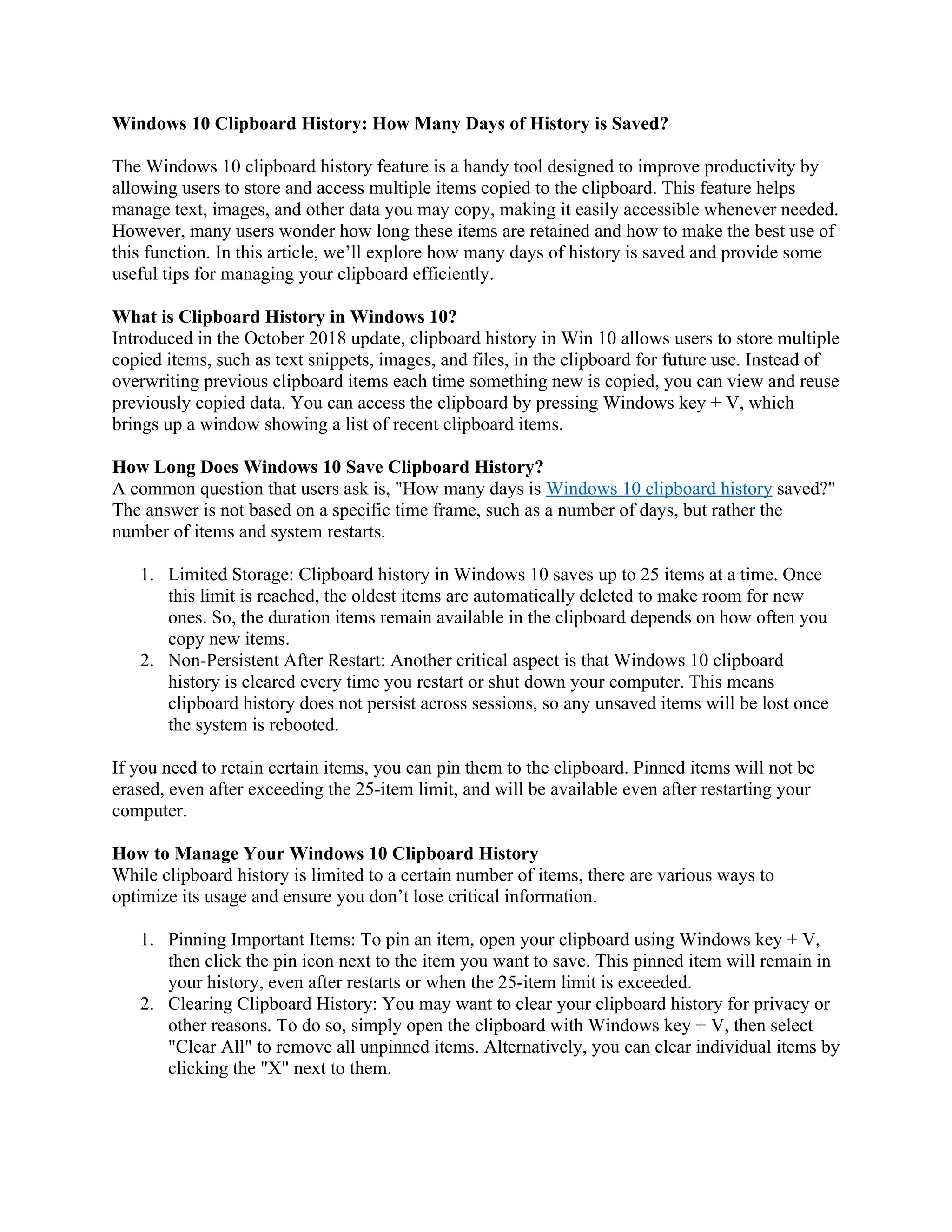 Windows 10 Clipboard History Windows 10 Clipboard History PDF