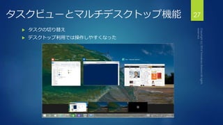 タスクビューとマルチデスクトップ機能27 
 タスクの切り替え 
 デスクトップ利用では操作しやすくなった 
 