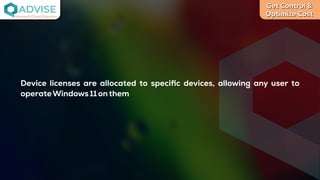 Get Control &
Optimize Cost
License Cloud Experts
Device licenses are allocated to speciﬁc devices, allowing any user to
operateWindows11onthem
 