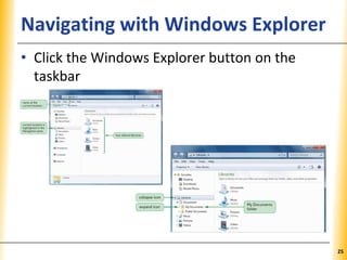 XPXPXPNavigating with Windows Explorer
• Click the Windows Explorer button on the
taskbar
25
 