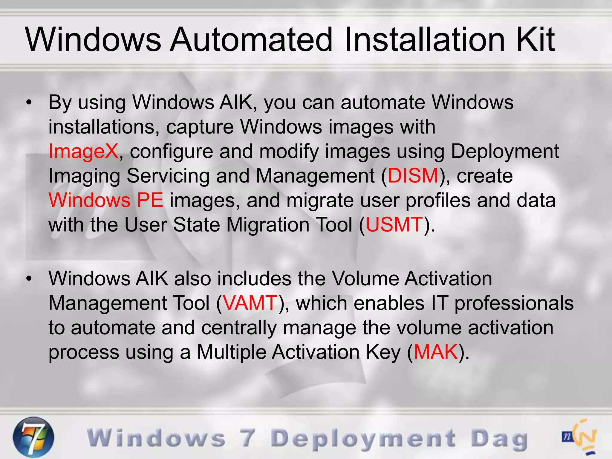 Imaging C.R.A.PDisk Controllers drivers (STOP 0x0000007B)HAL (Uniprocessor, Multiprocessor)x64 and x86 supportDisk and Partition SetupWindows UpdatesDrivers (Built-In, ‘to be connected’ hardware)Custom Registry SettingsApplicationsAMD and Intel supportApplications