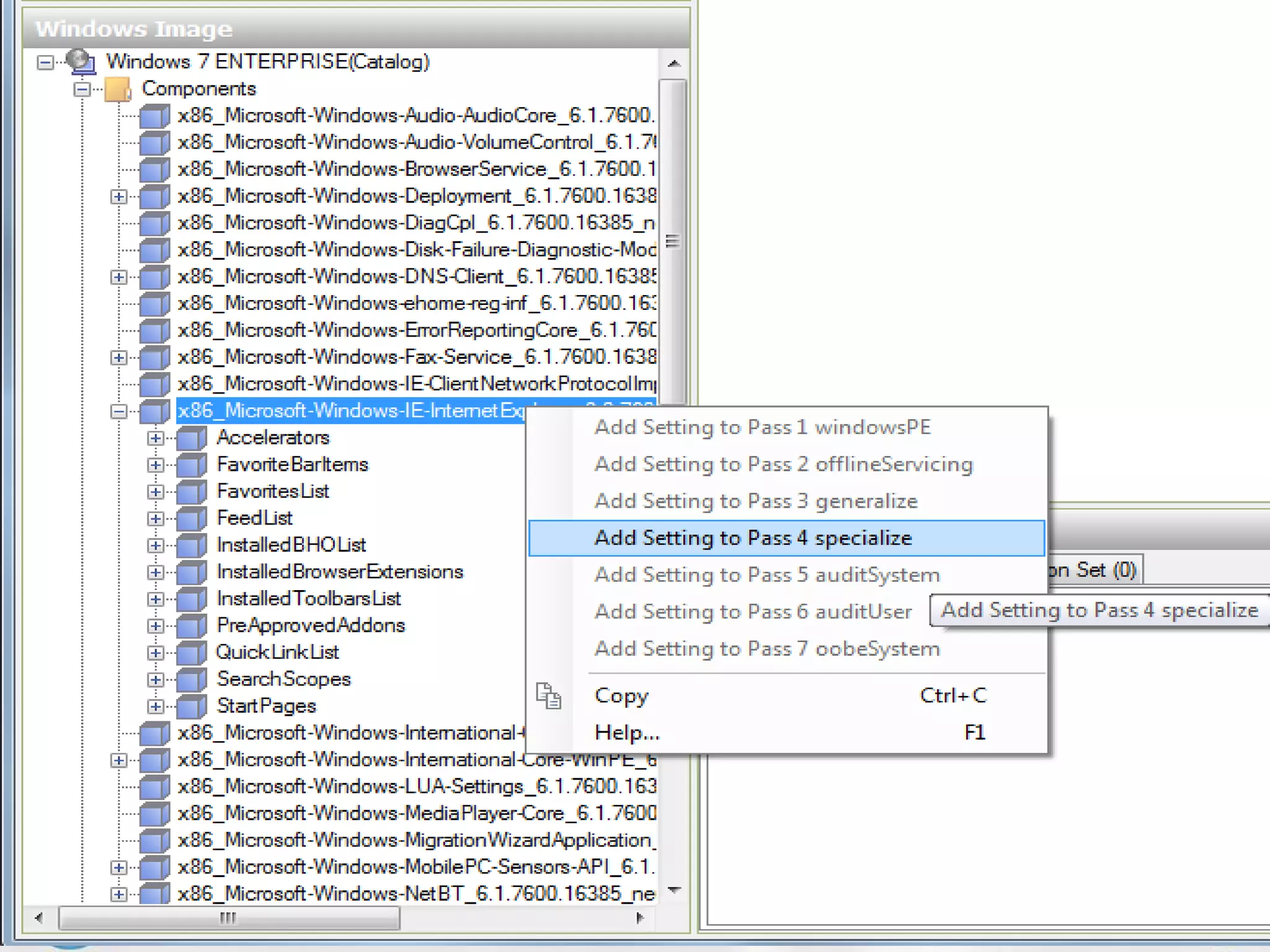 Passes – windowsPEConfigures Windows PE options as well as basic Windows Setup options. These options can include configuring a disk or language settings.