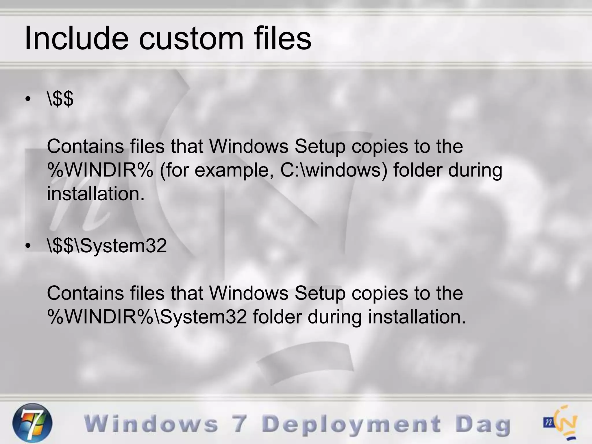 Passes - auditUserProcesses unattended Setup settings after a user logs on to the computer in audit mode.The auditUser pass runs only if you boot in audit mode.