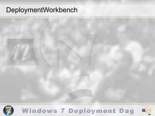 Deployment scenario’s - LTILite Touch InstallationAllows selection of the level of automationHas minimal infrastructure requirementsSupports deployments over a network using a shared folder or locally using removable storage such as a CD, DVD, or UFDThe deployment process can be initiated manually or automatically using Windows Deployment ServicesRequires little or no infrastructure to support deployment