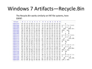 Windows 7 Artifacts—Recycle.Bin
The Recycle.Bin works similarly on FAT file systems, here
EXFAT:
 