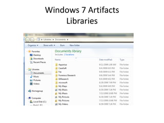 Windows 7 Artifacts
Libraries
 