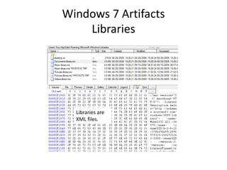 Windows 7 Artifacts
Libraries
Libraries are
XML files.
 