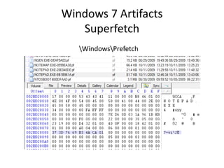Windows 7 Artifacts
Superfetch
WindowsPrefetch
 