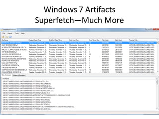 Windows 7 Artifacts
Superfetch—Much More
 