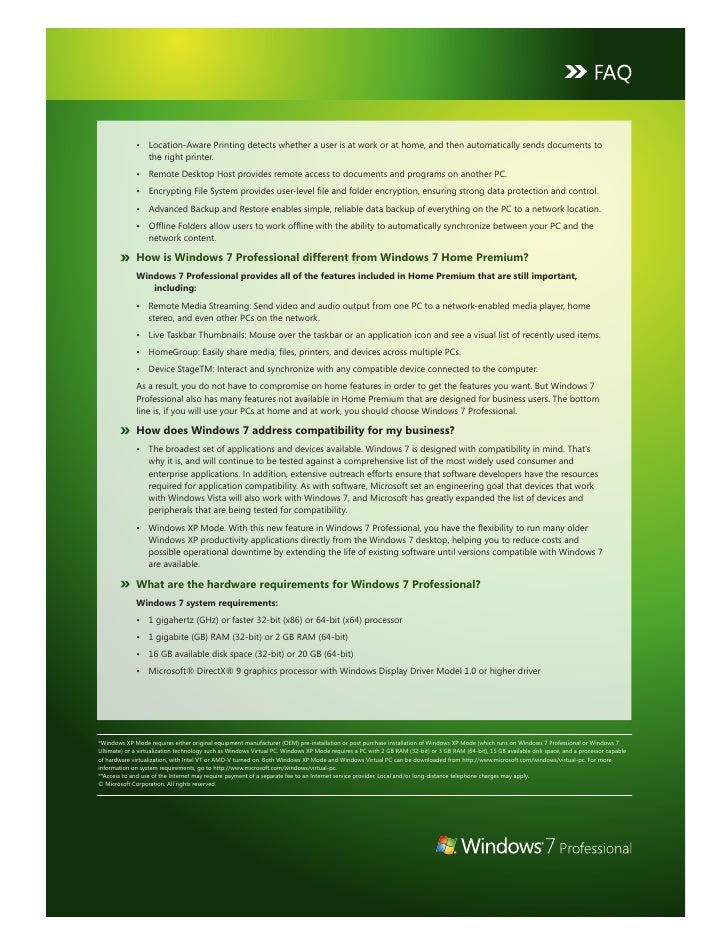 Windows 7 Professional Frequently Asked Questions