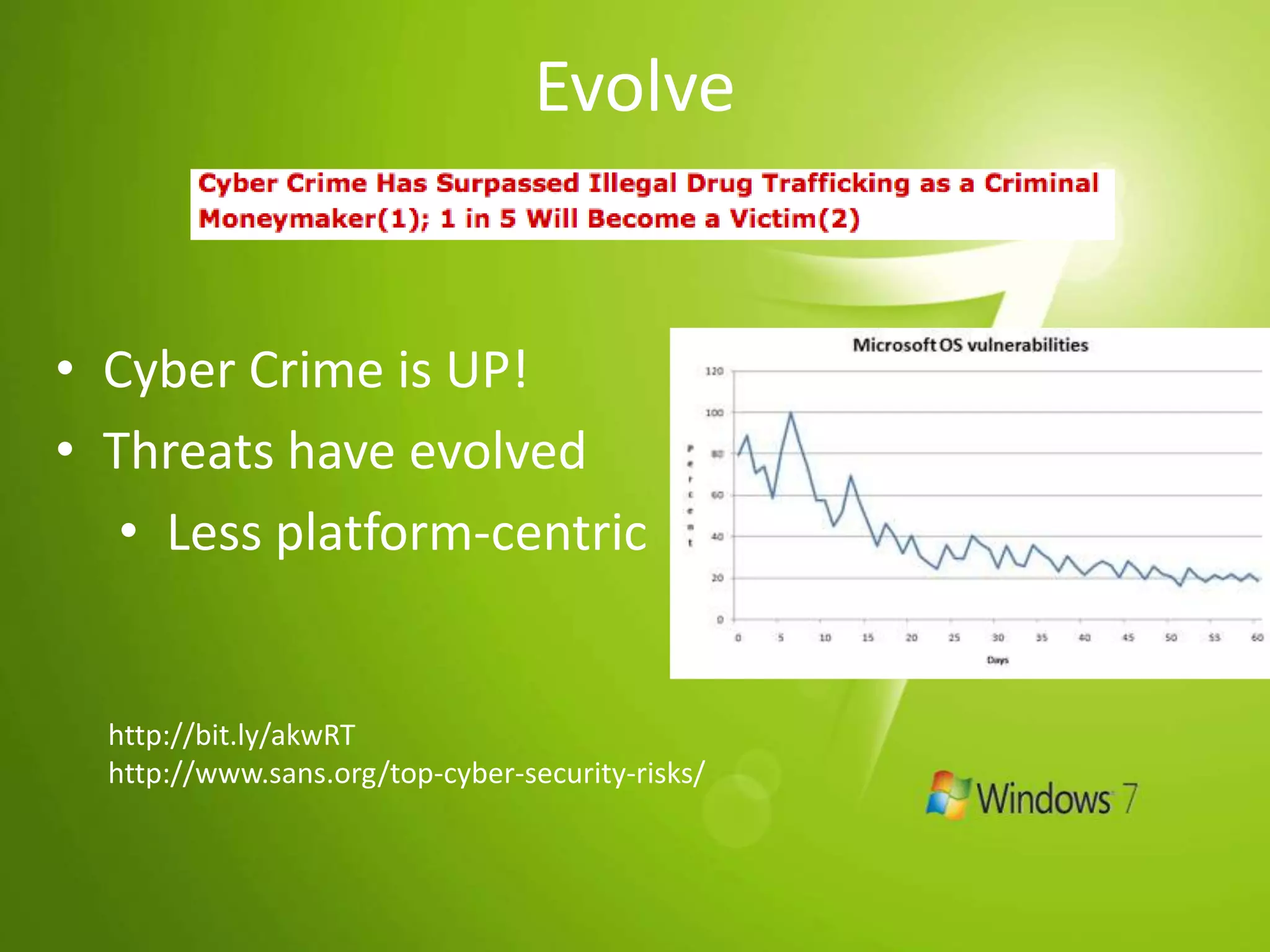 AgendaIntroduction to Windows 7Internet Explorer 8BitLocker and BitLocker to GoAppLockerBitLocker To GoEncrypt Removable Media