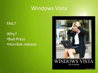 1% LinuxRealityUp to 94% of corporations skipped Windows VistaNew PC users had a choice to “downgrade” to XPNew OEM PCs will include Windows 7 and no choice for Windows Vista or XP for that matter.  All enterprise systems will be required to upgrade to either Vista or Windows 7 soon! Microsoft is threatening cut off dates already.Windows XP is 8 years old!