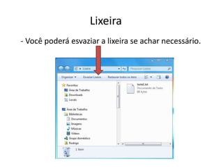 Lixeira
- Você poderá esvaziar a lixeira se achar necessário.
 