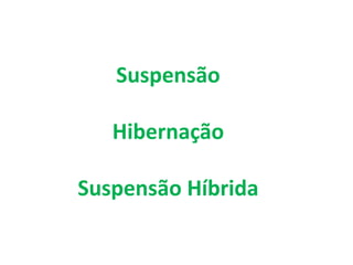 Suspensão
Hibernação
Suspensão Híbrida
 