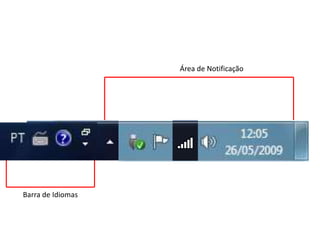 Área de Notificação
Barra de Idiomas
 