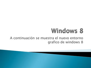 A continuación se muestra el nuevo entorno
grafico de windows 8
 