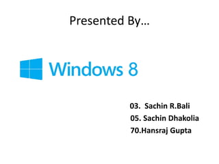 Presented By…

03. Sachin R.Bali
05. Sachin Dhakolia
70.Hansraj Gupta

 