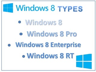 Windows 8
Windows 8 Pro
Windows 8 Enterprise

Windows 8 RT

 
