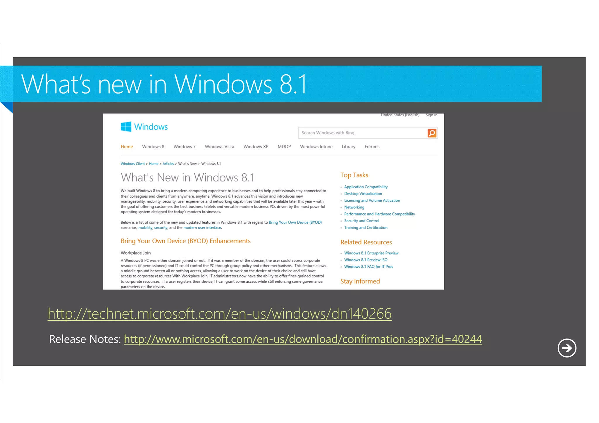 http://technet.microsoft.com/en-us/windows/dn140266
Release Notes: http://www.microsoft.com/en-us/download/confirmation.aspx?id=40244
Microsoft NDA Confidential

 