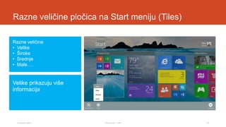 Razne veličine pločica na Start meniju (Tiles)
Razne veličine
• Velike
• Široke
• Srednje
• Male….

Velike prikazuju više
informacija

3. prosinca 2013.

Tomislav Lulić - 3 PRO

15

 