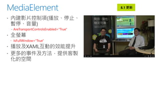 8.1 更新

AreTransportControlsEnabled="True"
 IsFullWindow="True"

 