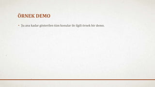 ÖRNEK DEMO 
• Şu ana kadar gösterilen tüm konular ile ilgili örnek bir demo. 
 