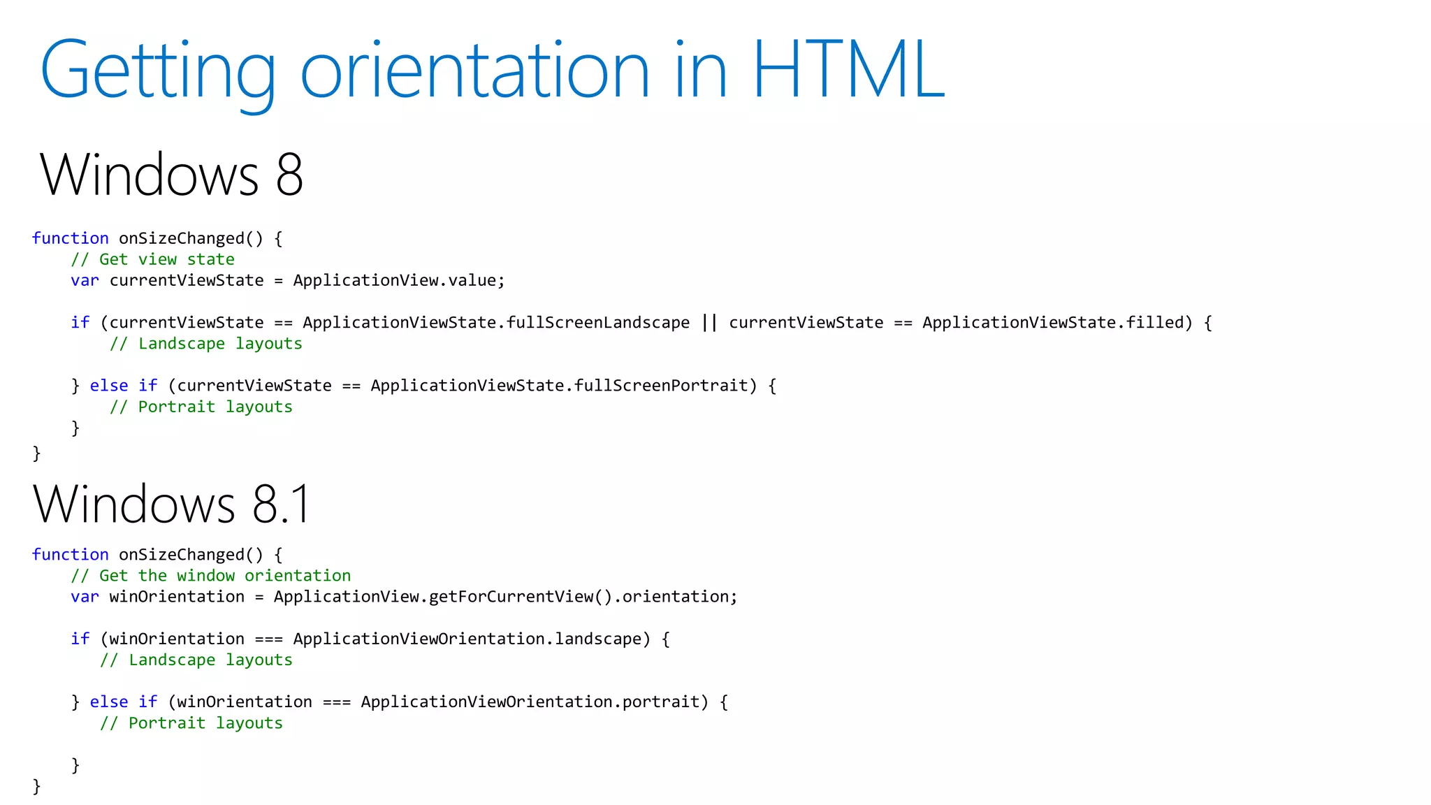 Puedes dividir la aplicación en varios
archivos; pero en lugar de desplazarse de
página a página, la aplicación carga otros
documentos en la página principal. Dado
que la página principal de la aplicación
nunca se descarga, los scripts tampoco lo
hacen y eso facilita la administración del
estado, las transiciones y las animaciones.
Para ayudar a crear aplicaciones que usan
el modelo de navegación de una página, la
biblioteca de Windows para JavaScript
proporciona el objeto
WinJS.UI.Pages.PageControl.

 