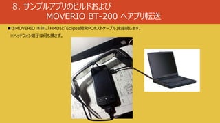 8. サンプルアプリのビルドおよび
MOVERIO BT-200 へアプリ転送
■③MOVERIO 本体に「HMD」と「Eclipse開発PCホストケーブル」を接続します。
※ヘッドフォン端子は何も挿さず。
 