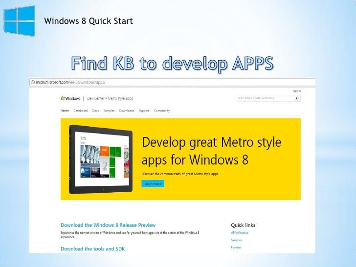 Windows 8 quick start dev