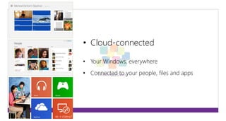 • Cloud-connected 
• Your Windows, everywhere 
• Connected to your people, files and apps 
 