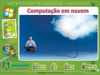 Aula: Pág: Data:
02 05 a 25 30-ago-13TQ133-13001
Turma:
Professor: Gabriel Coutinho
 