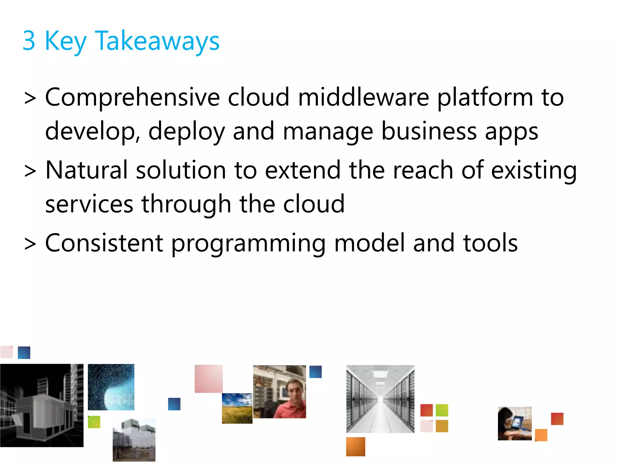 AppFabric ContainerScale-out application infrastructureThe AppFabric Container provides base-level application infrastructure such as automatically ensuring scale out, availability, multi-tenancy and sandboxing of your application components. Composition RuntimeThe AppFabric Container manages the full lifecycle of an application component. It also supports configurations like auto-start and on-demand activation of components, and provides support for setting and modifying component configurations dynamically. It also provides support for cross-cutting aspects like throttling, metering, logging, etc.Sandboxing and Multi-tenancyThe AppFabric Container enables high-density and multi-tenancy of hosted components. The container captures and propagates the tenant context to all the application and middleware components.State ManagementThe AppFabric Container provides data and persistence management for hosted application components. Scale-out and High AvailabilityThe container provides scale-out by allowing application components to be cloned and distributed; for stateful components, the container provides scale-out and high availability using partitioning and replication mechanisms. The AppFabric Container shares the partitioning and replication mechanisms of SQL Azure.Dynamic Address Resolution and RoutingIn a fabric-based environment, components can be placed or reconfigured dynamically. The AppFabric Container automatically and efficiently routes requests to the target components and services.AppFabric ContainerMulti-tenant, high-density, scaled-out hostComposition runtime