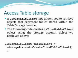 Tableclient Windows Azure Storage-Table(1) for IV CSE.pptx