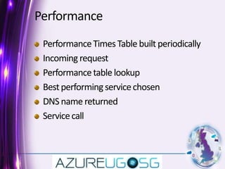 PerformancePerformance Times Table built periodicallyIncoming request Performance table lookup Best performing service chosen DNS name returned Service call