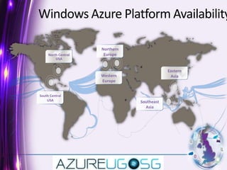 Windows Azure Platform Availability Northern EuropeNorth Central USAEastern AsiaWestern Europe South Central USASoutheast Asia