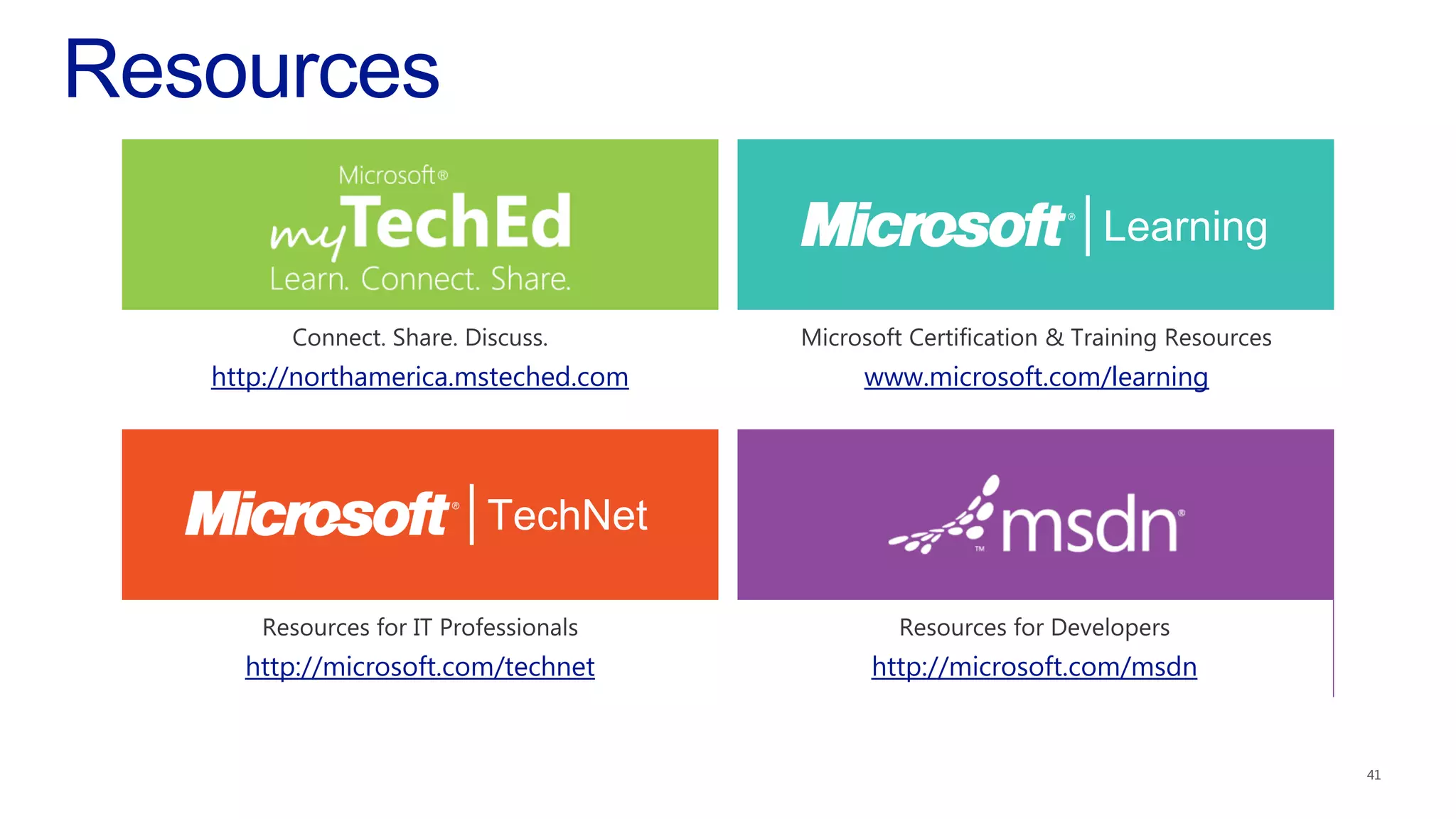 http://northamerica.msteched.com   www.microsoft.com/learning
  http://microsoft.com/technet     http://microsoft.com/msdn