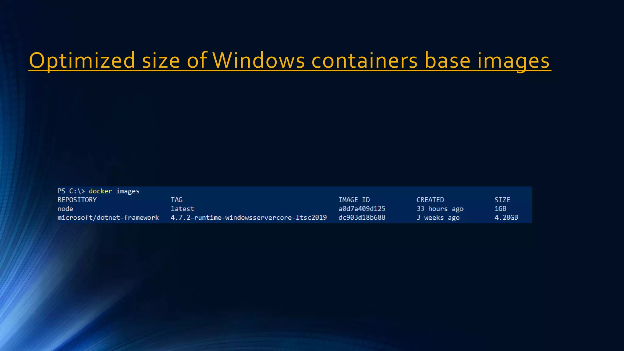 Optimized size of Windows containers base images
 