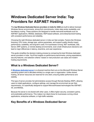 Top Windows Dedicated Server Providers in India for ASP.NET Hosting in ...