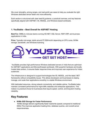 Top Windows Dedicated Server Providers in India for ASP.NET Hosting in ...