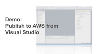 Demo:
Publish to AWS from
Visual Studio
 