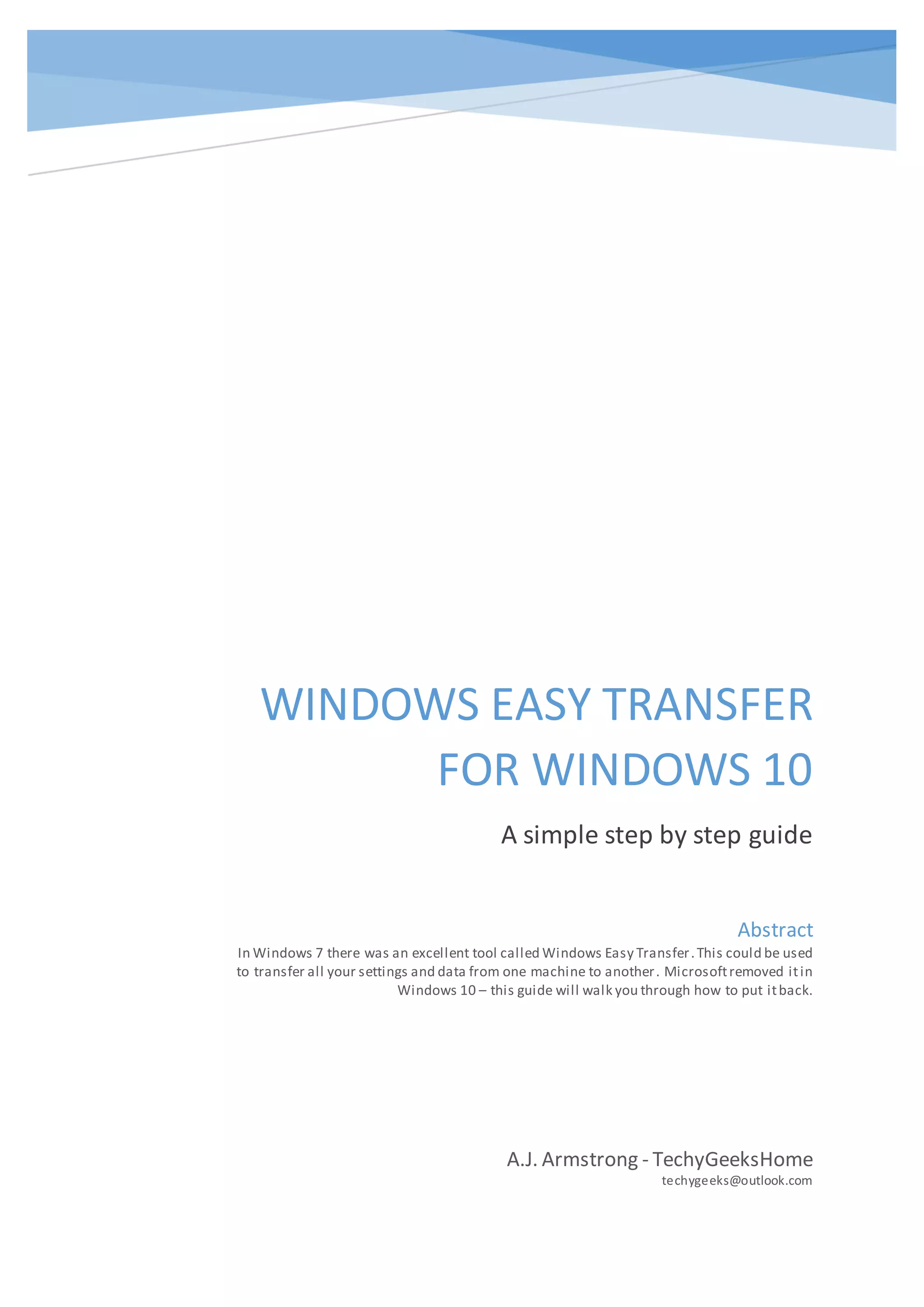Windows Easy Transfer for Windows 10 PDF