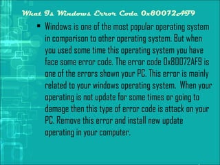 Windows Error Code 0x Af9