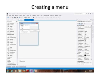 Creating a menu
 