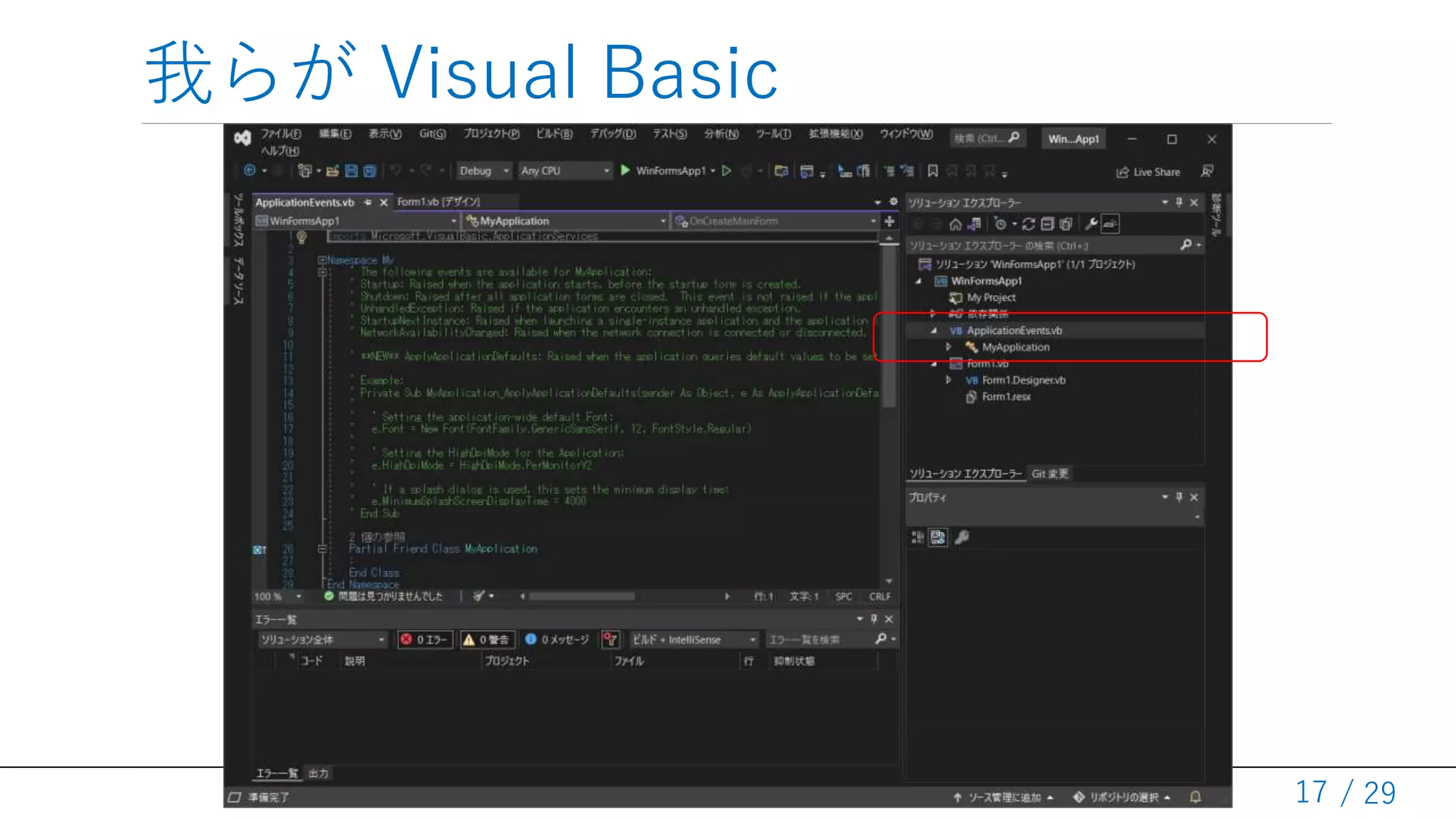 / 29
我らが Visual Basic
17
 