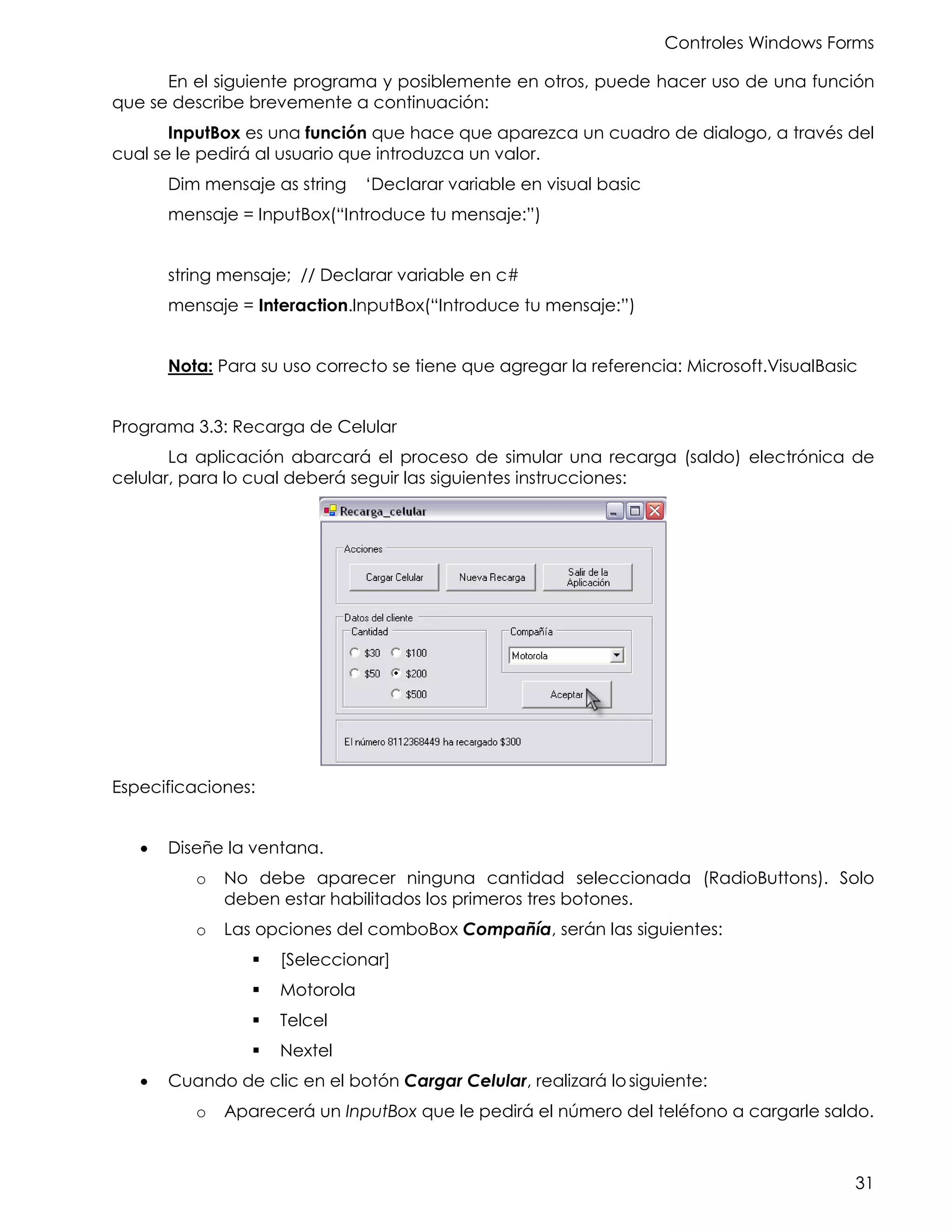 Windows forms c# visual basic .net ejercicios | PDF