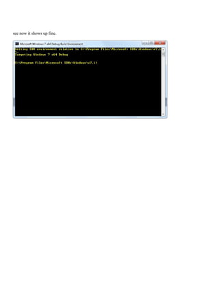 Select Start --> All Programs --> Microsoft Windows SDK v7.1 and open Windows SDK 7.1
Command Prompt. Change directory to Hadoop source code folder (c:hdfs). Execute mvn
package with options -Pdist,native-win -DskipTests -Dtar to create Windows binary tar
distribution.
 