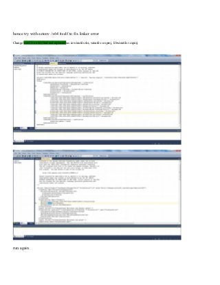 hence try with setenv /x64 itself to fix linker error
Change win32 to x64 (find and replaced) as in winutils.sln, winutils.vcxproj, libwinutils.vcxproj
run again
 