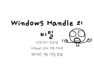 Windows Handle 의
비밀
미친감자 김주생
Visual C++ MS MVP
2013년 7월 13일 발표
 