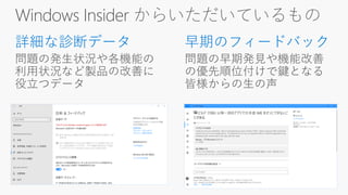 Windows Insider からいただいているもの
早期のフィードバック詳細な診断データ
 